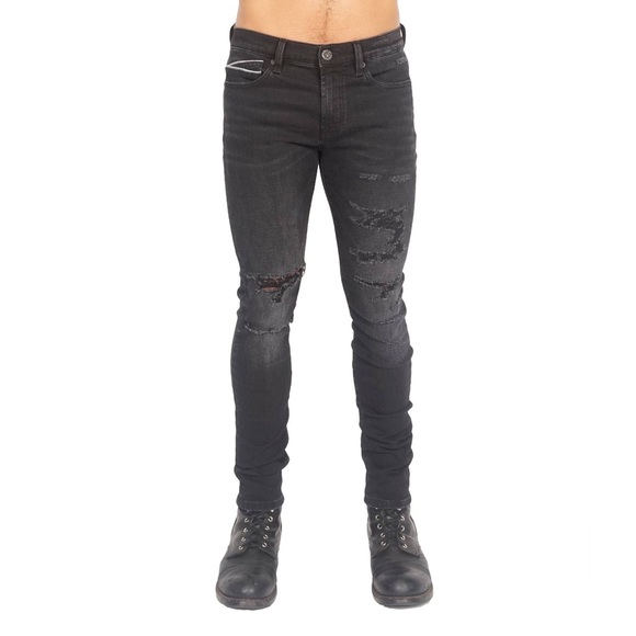 Jeans Punk Super Skinny Cult Of Individuality Para Hombre - Lavado Vintage, Roturas Y Reparaciones, Corte Entallado Y Talle Bajo
